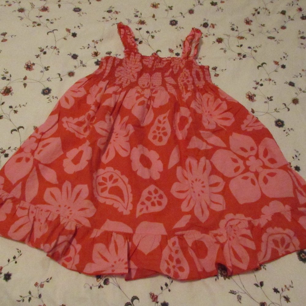 Carter's Smocked Orange/Pink Floral Summer Dress with Ruffles for Little Girls